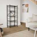 Himix Storage Shelves with 20 Hooks, 5-Tier Collapsible Organization Storage Rack Bookshelf Folding Pantry Shelves Cube Shelf Wire Shelving Holds 440 Ibs for Garage Kitchen Room, Black