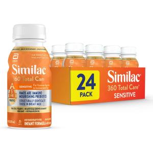 Similac 360 Total Care Sensitive Infant Formula for Fussiness & Gas Due to Lactose Sensitivity, Has 5 HMO Prebiotics, Baby Formula, Ready to Feed, 8-fl-oz Bottle, Pack of 24