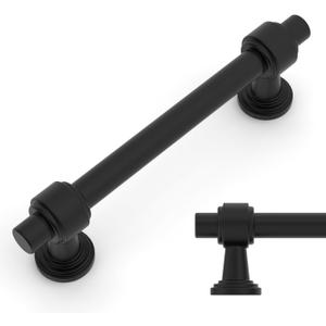 Amerdeco 10 Pack Matte Black Cabinet Pulls 3.75 Inch(96mm) Hole Center Drawer Pulls Cabinet Hardware Kitchen Cabinet Handles for Bathroom Dresser Pulls ZH0069