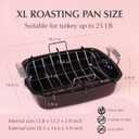 Uukrave Turkey Roasting Pan with Rack (U-Shaped), Extra Large 18.5 x 14.6 Inch Nonstick Roaster Pan for 25 lb Turkey or Chicken, Deep Oven Tray with Wide Handles, Heavy Duty Steel, Nontoxic