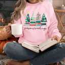 Christmas Sweatshirts for Women All Booked Christmas Sweater Funny Merry Sweatshirt Xmas Holiday Long Sleeve Pullover (Pink, S)