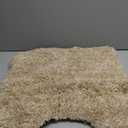 Yimobra Fluffy Toilet Rugs U Shaped, Super Shaggy Soft Comfortable Non Slip, Water Absorbent Microfiber Bath Mat, Dries Quickly, Machine Washable Thick Bathroom Floor Rugs, 24"x 20", Beige & White