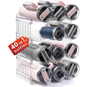 Water Bottle Organizer for Stanley 40 oz Tumbler with Handle, Patented Pantry Kitchen Organizers and Storage for Stanley Cup Accessories, Stackable Water Bottle Holder Wine Rack Gifts, 4Pack (12-bottle)