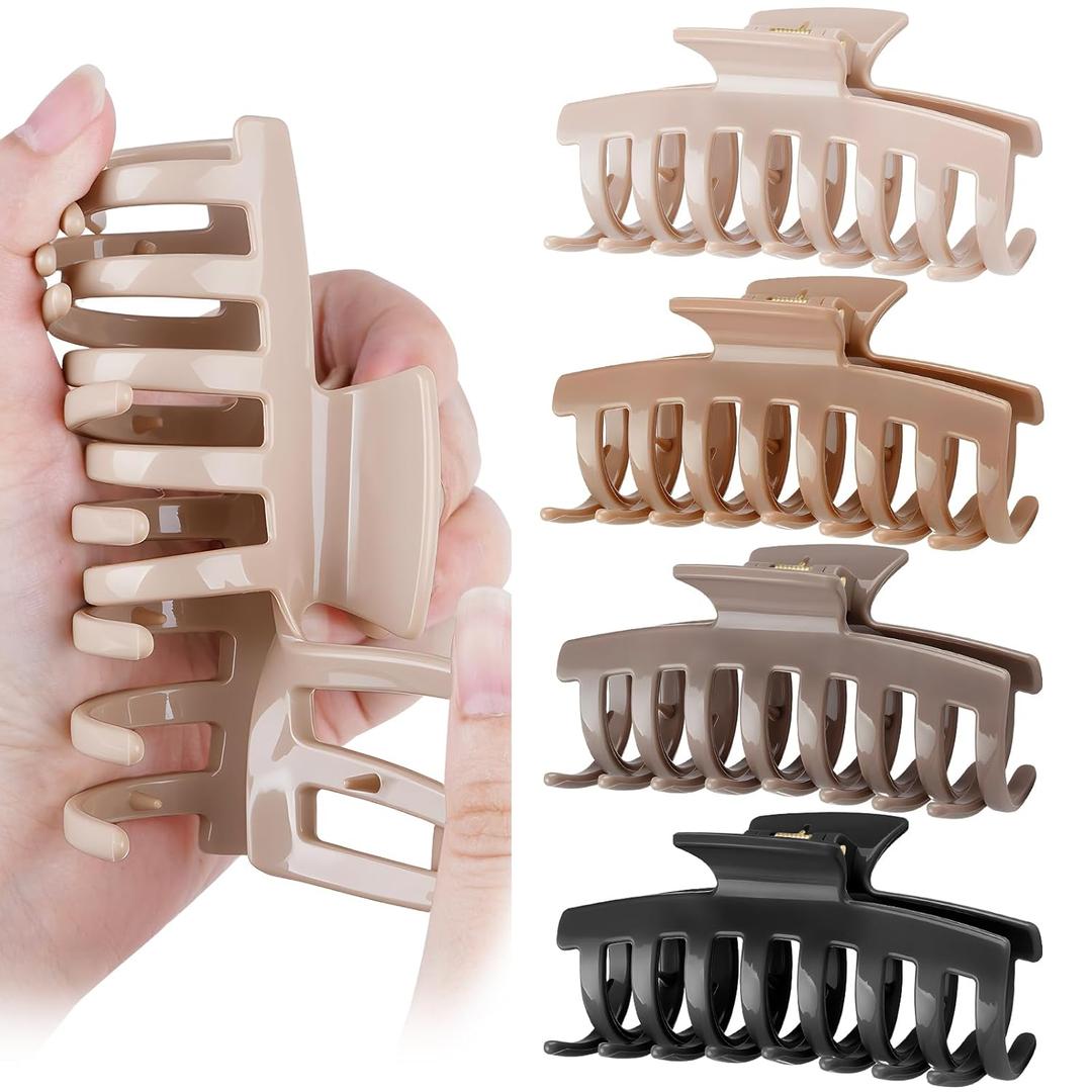 TOCESS Nylon Hair Claw Clips: Flexible & Unbreakable Safe Large Hair Claws for Thick/Thin Hair Women - Strong Hold 4 Pack 4 Inch Big Jaw Clips - Perfect Stocking Stuffers