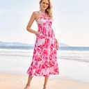 GRACE KARIN Womens Summer Floral Dresses 2026 Boho Maxi Dress Flowy Halter Sundress Casual Vacation Beach Clothes with Pocket (Pink, S)