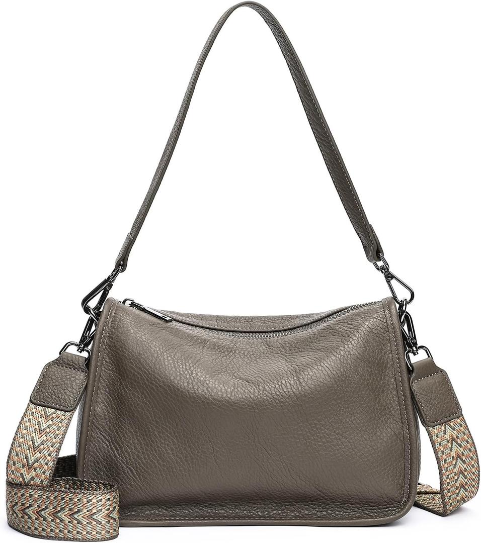 Genuine Leather Crossbody Bag Womens Lightweight Shoulder Purse ladies Small Hobo Handbag (Dark Grey)