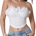 MakeMeChic Women's Coquette Ruffle Trim Corset Tops Sleeveless Summer Tube Crop Tops (Large, White)