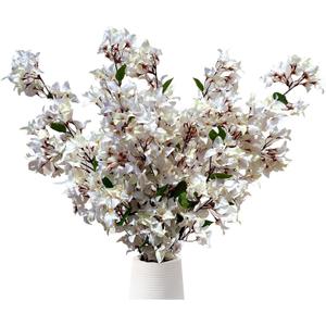 Pack of 4-45" Artificial Bougainvillea Flower Stems Silk Bougainvillea Floral Arrangement Faux Fuchsia Violet Flowers for Home Wedding Indoor Outdoor Decor (White)
