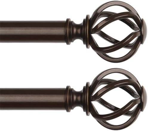 2 Pack Bronze Curtain Rods for Windows 48 to 84 Inch, USFOOK 7/8 Inch Telescoping Splicing Drapery Rods with Twisted Cage Finials