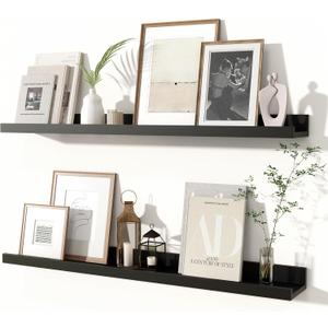 Fun Memories Picture Ledge Shelves Set of 2, 32 Inch Rustic Wall Mounted Floating Shelves with Lip for Home Storage and Dcor in Bathroom, Kitchen, Nursery, Bedroom, Living Room, Black