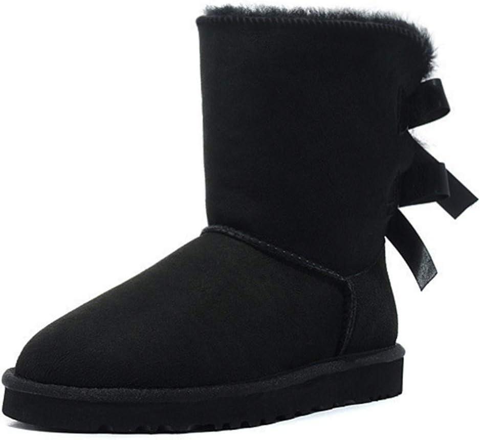 JOY IN LOVE Women's Snow Boots for Winter Mid-Calf high Back Bows (6, Black)