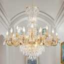 Gold Crystal Contemporary Chandelier Foyer Entryway Lighting, 2-Tier Large Foyer Entrance Chandeliers for High Ceiling Big Crystal Chandelier(Dia 40.2 inch 22 Lights), Gold/22Light