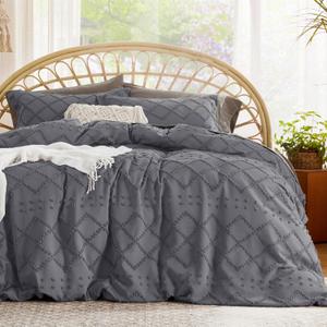 Bedsure Boho Duvet Cover King Size - Boho Bedding, Tufted King Duvet Cover for All Seasons, 3 Pieces Embroidery Shabby Chic Home Bedding,Comforter Not Included (Dark Grey, 104" x 90")