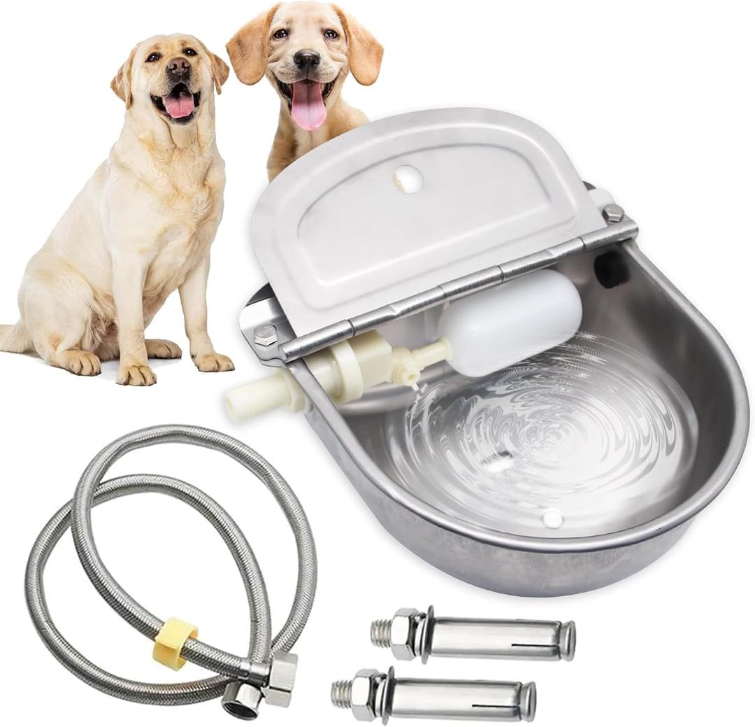 Automatic Water Bowl for Dog Large Size,Animal Drinking Water Bowl,Outdoor Dog Water Bowl,304 Stainless Steel Water Bowl with Float Valve, Drain Hole, Pipe,for Poultry and Livestock