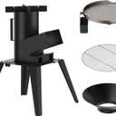 3-in-1 Camp Rocket Stove Kit with BBQ Grate, Griddle, Pot Rack, Portable Wood Burning Stove with Detachable Stand, Camping Gear for Outdoor Cooking Patio Barbecue RV Tailgating, GS345