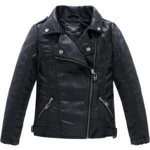 LOKTARC Boys Girls Spring Motorcycle Faux Leather Jackets with Oblique Zipper (12-13 Years, Black)