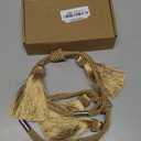 Fenghuangwu Magnetic Curtain Tiebacks 2 Pack Tassel Curtain Tieback Modern Handmade Tie Backs,Decorative Tassel Holdback for Draperies,Window Decor（Gold）