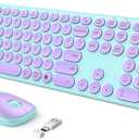 seenda Wireless Keyboard and Mouse, USB & Type C 2-in-1 Receiver, SK73-3 Full Size Purple Wireless Keyboard Mouse Combo, Compatible for Windows, MacBook Pro/Air, Laptop, Desktop, PC - Purple Green
