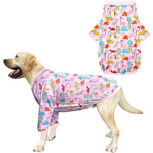 Dinosaur Dog T Shirts Cute Dinosaur Pattern Printed Apparel Shirt for Large Dogs Softable Stretchy Pet Clothes (3XL, Pink Dinosaur)