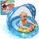 ZIZZ Baby Pool Float with Canopy - 2025 New Inflatable Baby Swim Float with UPF50+Sun Protection, Baby Infant Pool Float with Toy Play Console Adjustable Seat for Toddler Kids Aged 6-36 Months (Blue)