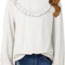 DOKOTOO KIDS Girls Cute Shirts Lace Embroidered Long Sleeve Tops 2025 Fall Fashion Knit Crewneck Blouses 6-13 Years (White, XL)
