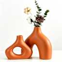 CEMABT Orange Ceramic Vase Set of 2 for Modern Minimalist Bohemian Decor，Round Matte Donut Vases for Pampas Grass-Perfect for Living Room, Dining Table, Office Bedroom Shelf Decor Entryway, Console