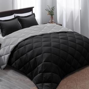 Basic Beyond Queen Comforter Set - Black Comforter Set Queen, Reversible Bed Comforter Queen Set for All Seasons, Black/Grey, 1 Comforter (88"x92") and 2 Pillow Shams (20"x26"+2") (02 - Black/Grey)