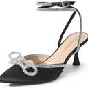 DREAM PAIRS Kitten Heels Rhinestone Bow Ankle Strap Stiletto Pointed Closed Toe Heels for Women Pumps Wedding Bridal Party Dress Shoes Size 8
