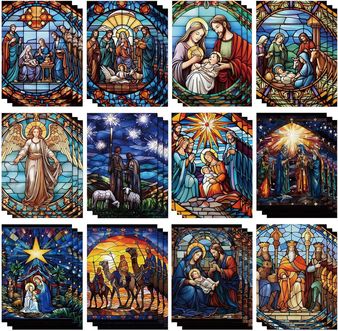 Cholemy 36 Set Nativity Scenes Christmas Cards with Envelopes Traditional Religious Holy Night Christmas Greeting Cards Nativity Scenes Church Xmas Decoration for Women Family Holiday Gift