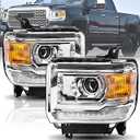 Headlights Assembly W/O LED DRL Compatible with 2014 2015 GMC Sierra 1500 for 2015-2019 Sierra 2500HD 3500HD Base Denali SLE SLT Halogen Head Lamps with Bulbs Chrome Housing Clear Reflector