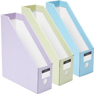 Y YOMA Cardboard File Magazine Holder, Pastel Color, 12 Pack Desktop Binder Holder with Labels Vertical File Storage Foldable Organizer Box, for Office Classroom Home Workspace