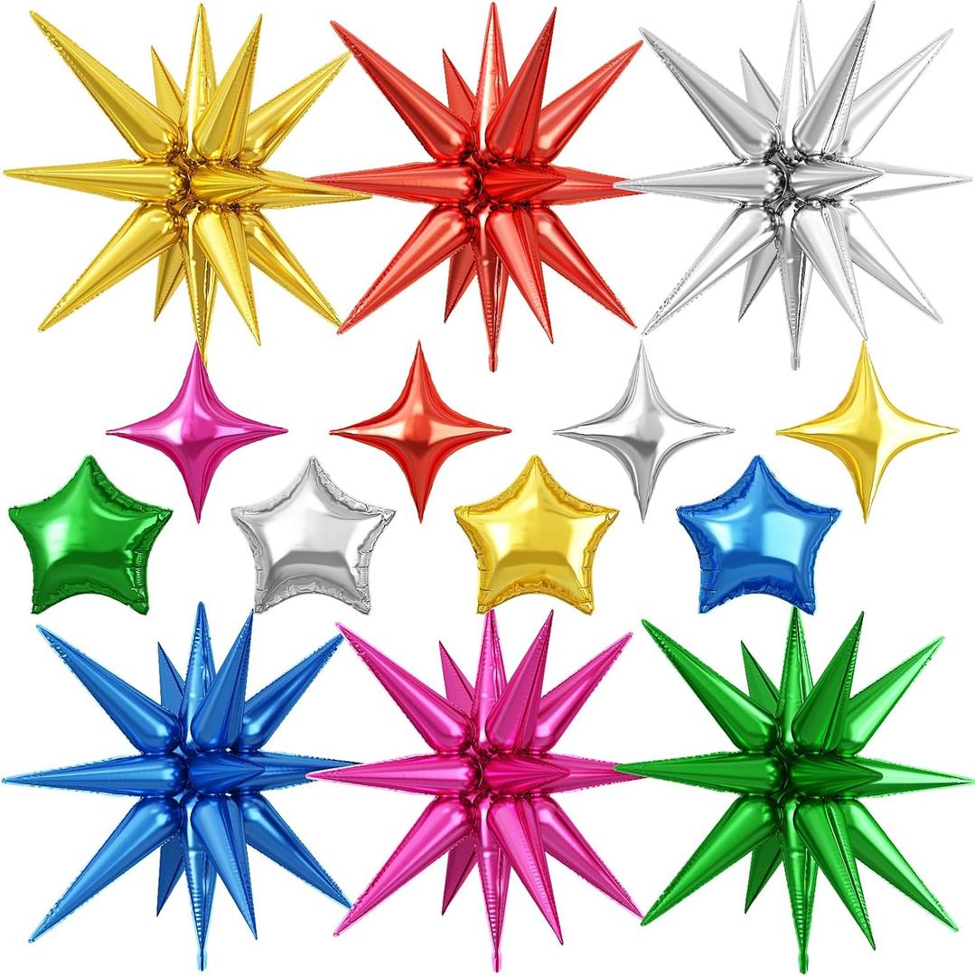 14pcs Colorful Star Balloons, 22/10 Inch Assorted Colors Rainbow Star Foil Balloon, for Kids Boy Girl Birthday Graduation Anniversary Wedding Disco Baby Shower Party Decorations