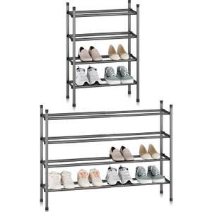 STORAGE MANIAC Expandable Shoe Rack, 16 Pairs Stackable Small Shoe Rack, Metal Adjustable Shoes Organizer for Closet, Entryway, Hallway, Garage, Front Door, Shoes Shelves, Black 4 Tier