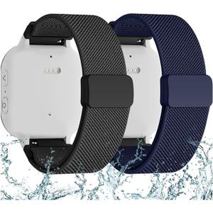2 Pack Splash-Proof Stretchy Nylon Watch Bands Compatible with Gizmo Watch 3 2 1/Gabb Watch 3e 3 2 1/SyncUP Watch 2 1/Cosmo JrTrack 5, 20mm Soft Replacement Strap with Magnetic Buckle Kids Boys Girls (Black+Dark Blue)