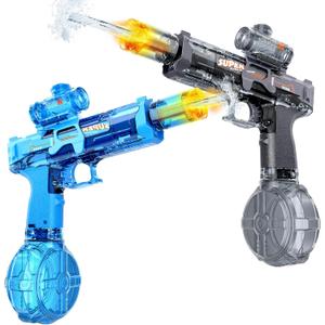 Electric Water Gun for Kids&Adults-Automatic Squirt Gun with 32FT Long Range,400ML Large Tank,Rechargeable Battery,LED Light Effect for Summer Outdoor Pool Beach Backyard Water Fight Games-2Pcs