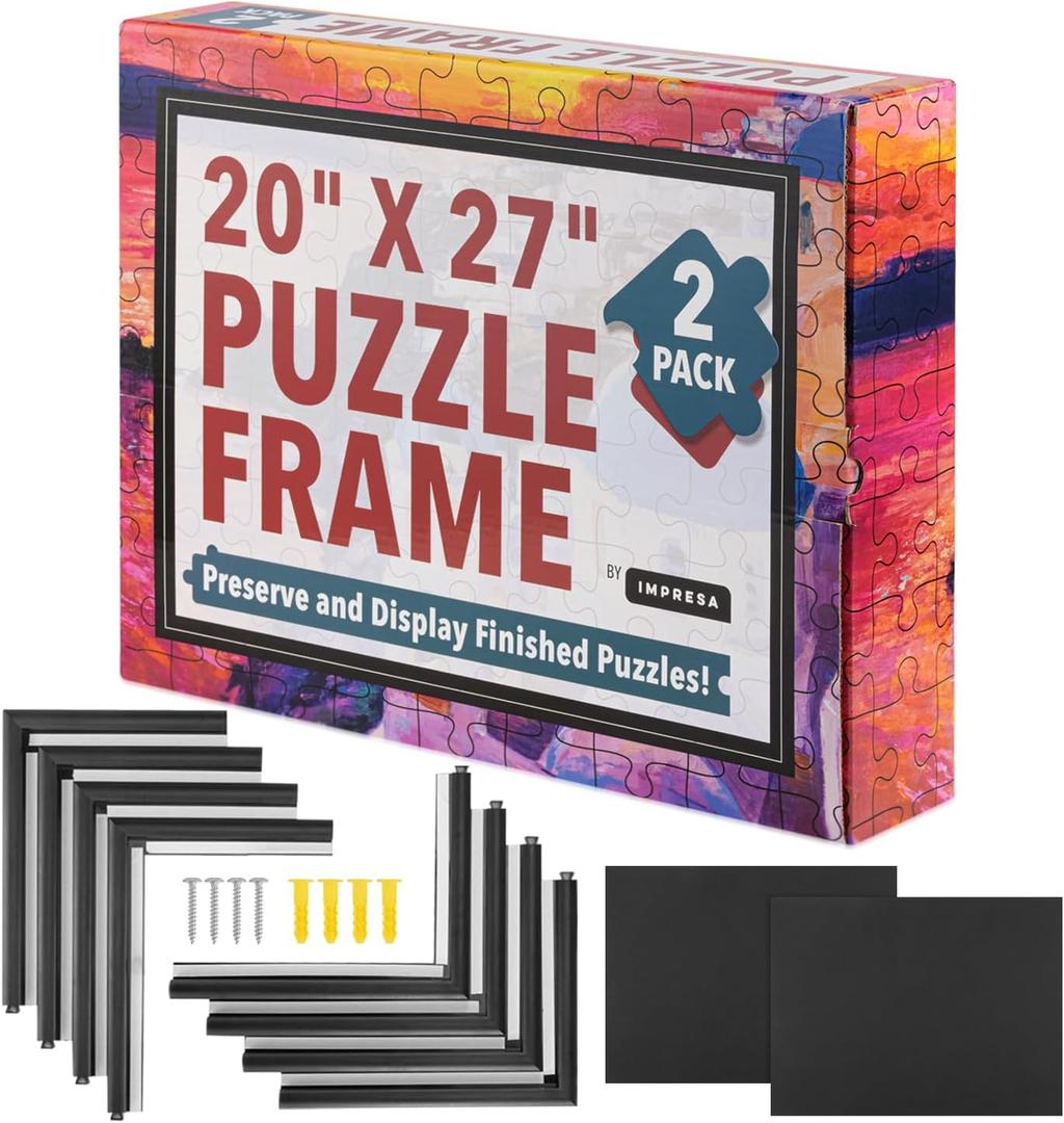 Impresa Jigsaw Puzzle Display Frame Kit - 2-Pack 20x27 in Black - Easy Snap-Together Puzzle Board Backing - Versatile Wall Hanging & Art Display - Fits 1000 Piece Frame