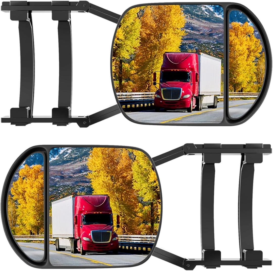 Towing Mirrors Extenders, Clip-on Side Mirror Extensions for Towing, Adjustable 360 Degree Rotation Dual View Tow Mirrors for Vehicle Car Truck Trailer, 2 PCS