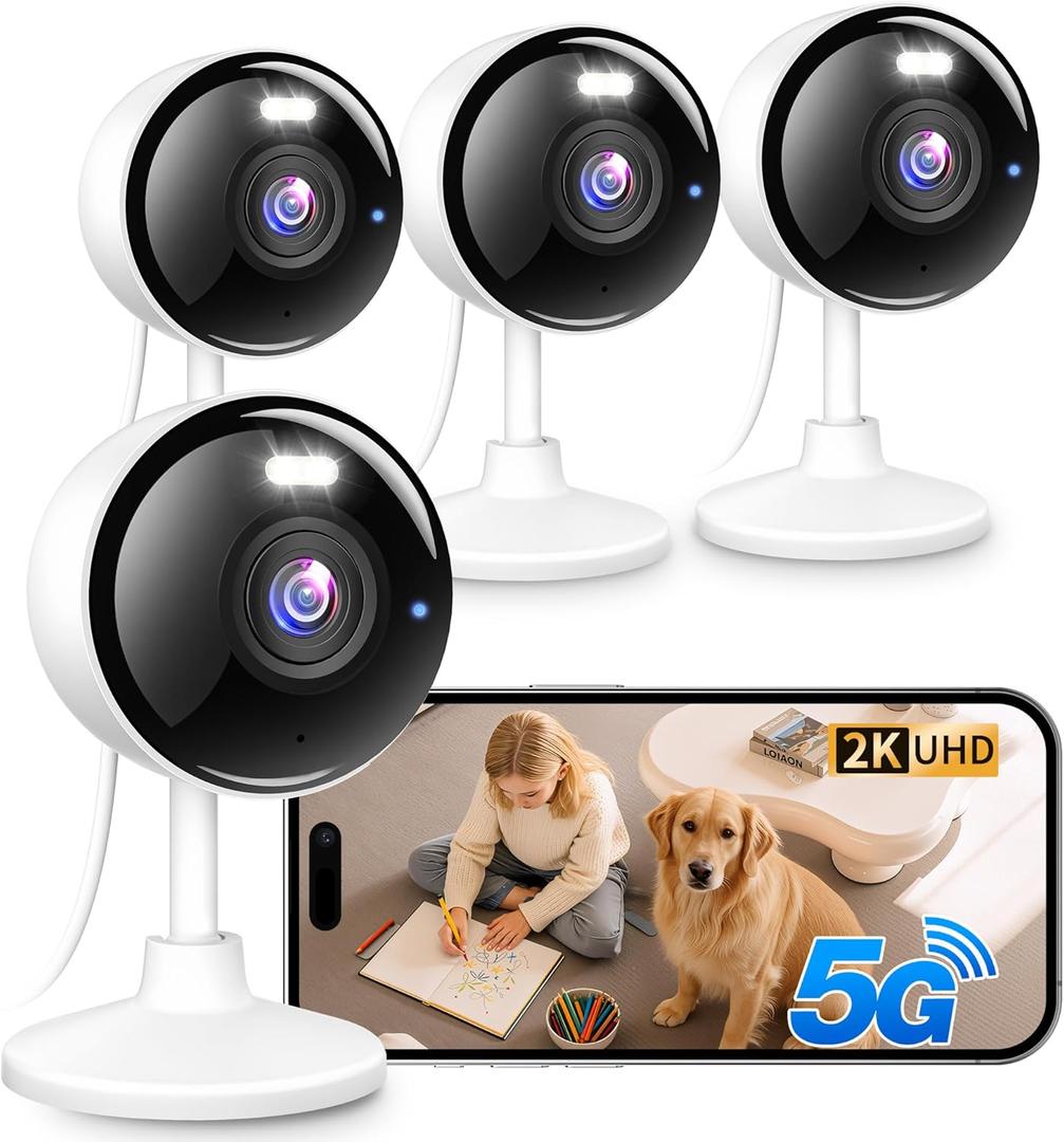 2K Cameras for Home Security, 5G & 2.4G WiFi Security Camera Indoor Outdoor for Baby Pet Dog Cat Nanny, 2-Way Audio, Color Night Vision, Siren, 24/7 Local Recording, IP65, Work with Alexa, K07-4P