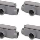 4Pack 3/4 Inch Rigid PVC Conduit Body Type T, Slip x Slip PVC Conduit Bodies T Type with Cover and Gasket, Gray