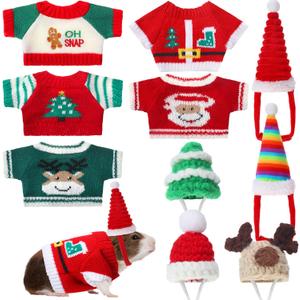 10 Pcs Guinea Pig Clothes, 5 Guinea Pig Costume Outfit, 5 Mini Hat with Adjustable Strap Small Animal Warm Vest Sweater Cozy Hand Knitted Hat for Hamster Bunny(Classic,XXS)