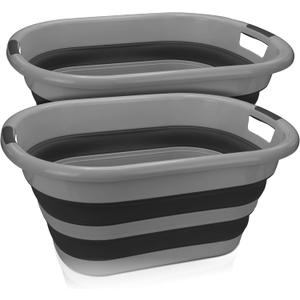 BROOKSTONE (2 Pack) Large Size Collapsible Laundry Basket, Comfort Non-Slip Grip Handles, Minimalist Space Saving Design, Portable Pop-Up Hamper