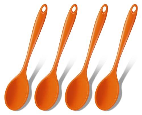 GEEKHOM Silicone Cooking Spoons, 4 Pieces 8" Heat Resistant Silicone Kitchen Utensils Set Serving Stirring Spoons for Non Stick Cooking, Mixing, Basting, Baking,  Color: Yellow