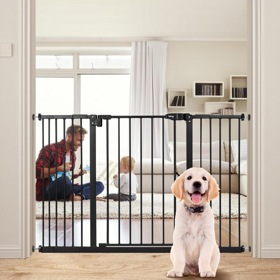keny Extra Wide Baby Gate - Auto Close Safety Gate, Pressure Mounted, 29"-47.3", 30" Tall, Black