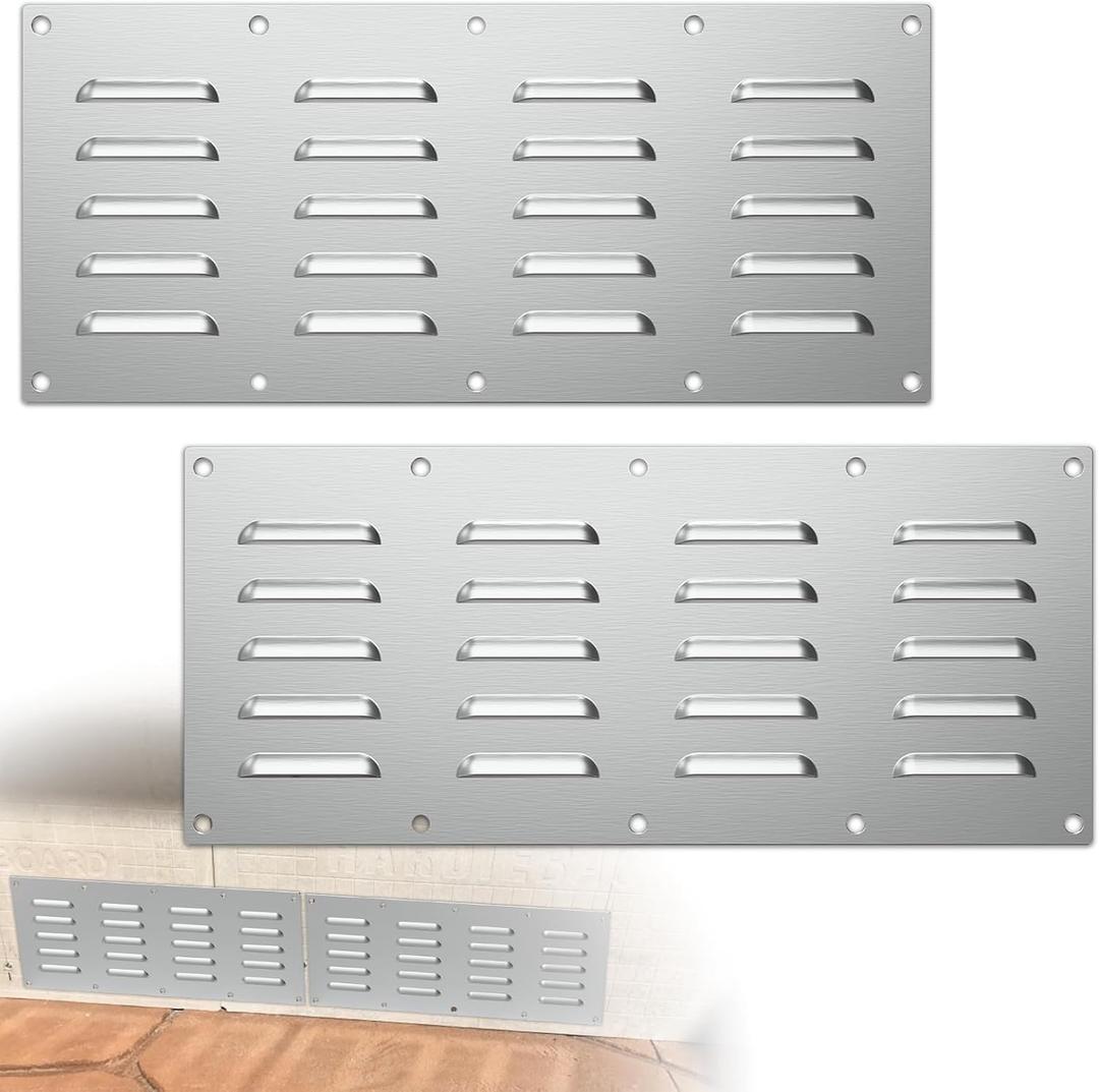 2 Pack Stainless Steel Venting Panel for Grill Accessory Stainless Steel Vent Cover Grill Vent for Masonry Fire Pits Outdoor Kitchen Vent, 15" by 6-1/2"