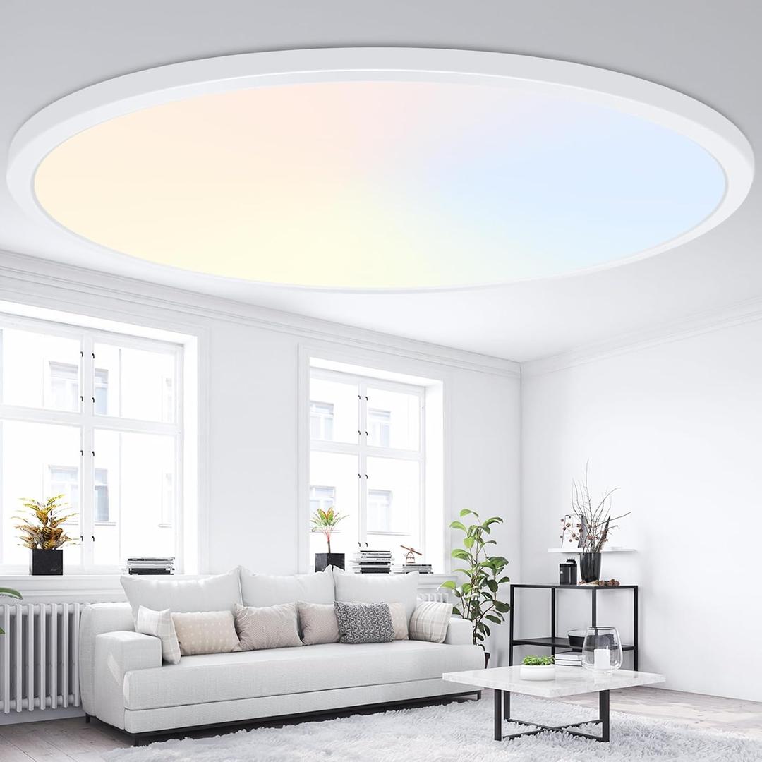 19 Inch Dimmable Large Flush Mount Ceiling Light Fixture, 4200LM | 36W 2700K/3000K/4000K/5000K/6500K Selectable Round Flat Panel Light, 0.67" Ultra Thin LED Ceiling Lamp for Living Room, White