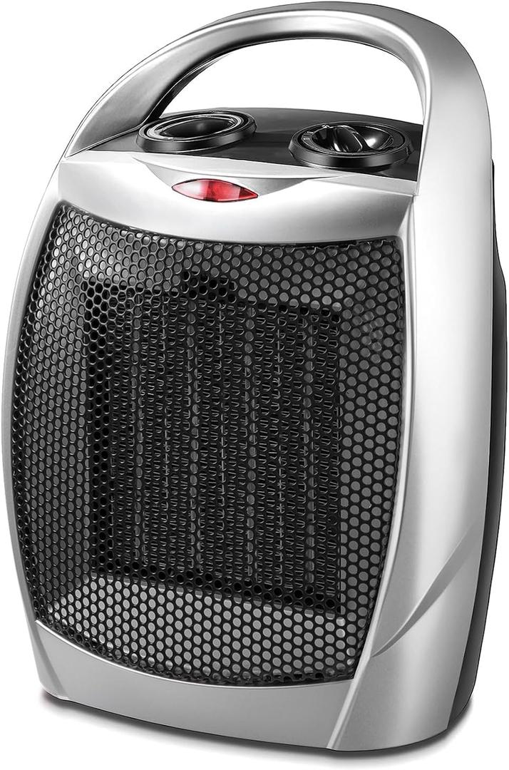 Kismile Small Electric Space Heater,Portable Ceramic Space Heater Fan for Office with Adjustable Thermostat and Overheat Protection ETL Listed for Kitchen, 1500W(Silver)
