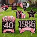 7Pcs Rose Gold 40th Birthday Yard Sign Decorations for Women,Happy 40th Birthday Made in 1986 Lawn Sign Party Supplies,Forty Year Old Outdoor Yard Decor with Stakes, Large