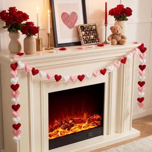 Hahafelt 13 FT 45 Pcs Valentine's Day Felt Heart Garland Banner Decorations Pink Red White 3D Heart Felt Banners Garland for Fireplace Anniversary Wedding Engagement Party Home Decor
