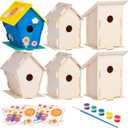 Neliblu DIY 12 Wooden Bird House Kits - Creative Arts and Crafts Set for Kids and Adults - Unfinished Wood Birdhouses with Paint Strips, Brushes, Stickers and Strings - 3 Unique Shapes, 2 Sizes