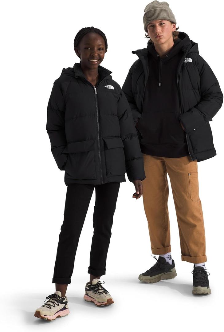 THE NORTH FACE Kids' North Down Fleece-Lined Short Parka | 600 Fill Recycled Waterfowl Down Insulated, Water Repellent (X-Small, Tnf Black)